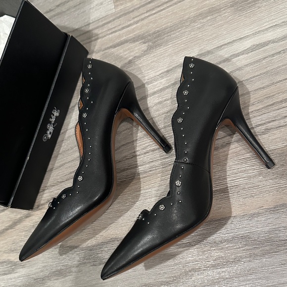 New Coach Black Scalloped Pointed-Toe Heels with Stud Detail - Picture 8 of 11